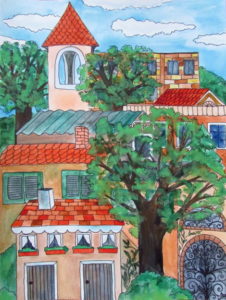 Watercolor Buildings Painting
