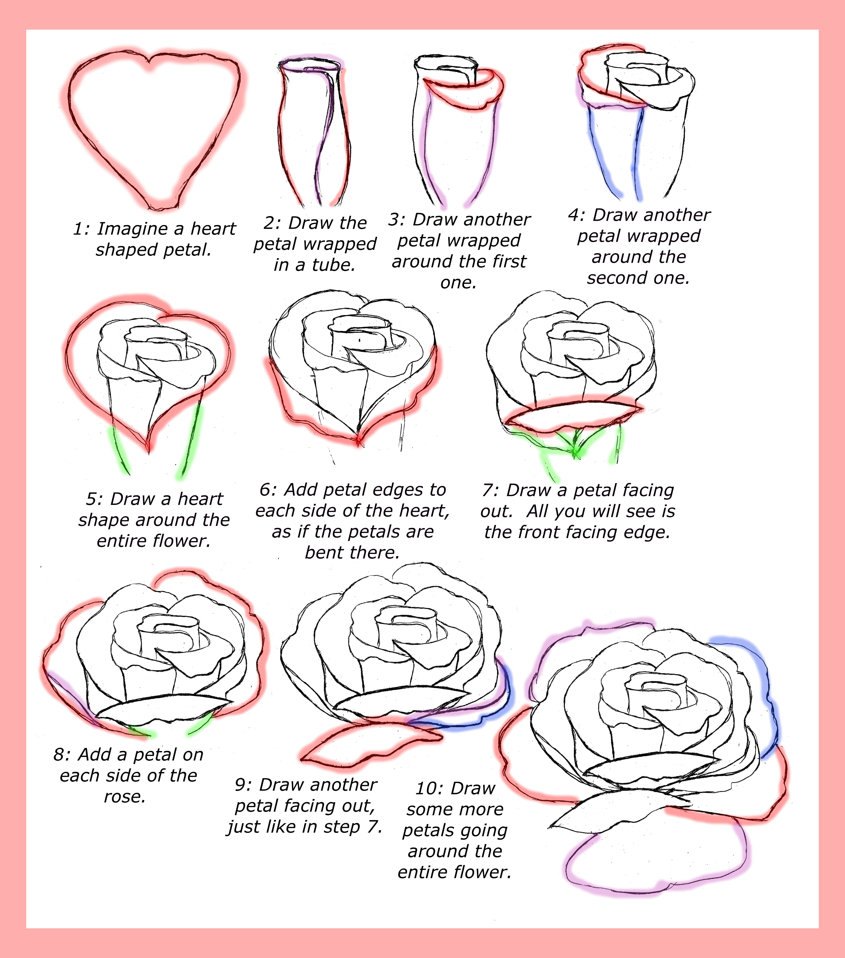 step-by-step guide to draw a rose