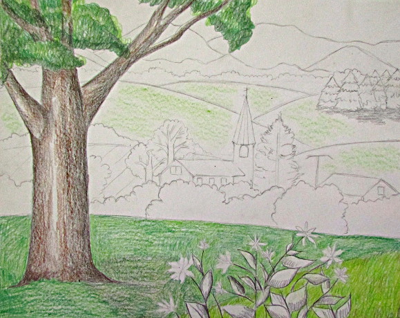 House in the Landscape Drawing