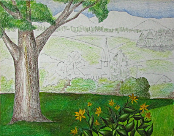 Color Pencil Landscape Drawing 