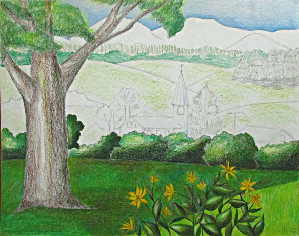 Color Pencil Landscape Drawing 