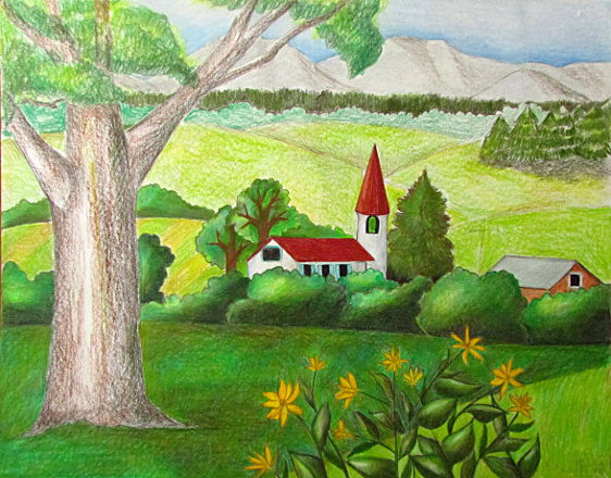 Color Pencil Landscape Drawing