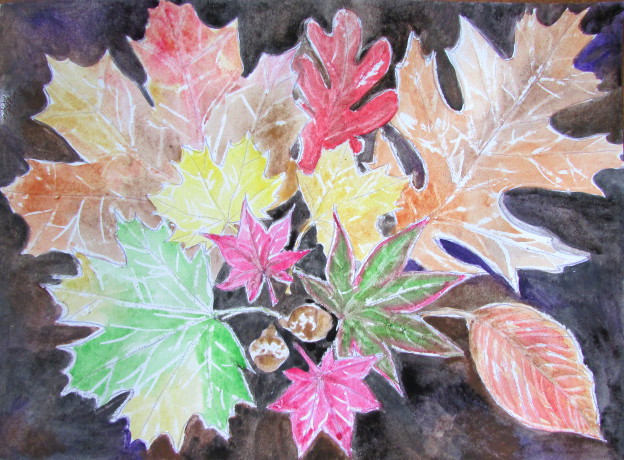 Crayon Resist Fall Leaves Art Lesson