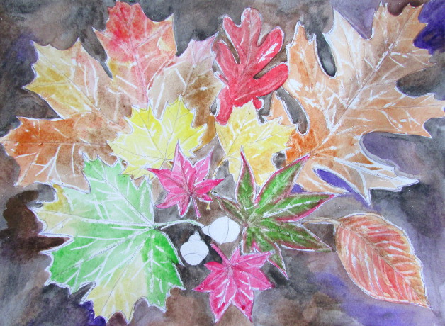 Crayon Resist Fall Leaves Art Lesson