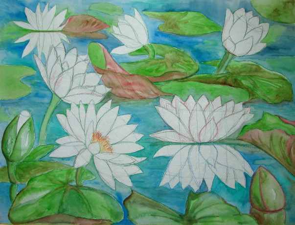 Watercolor Water Lilies Painting