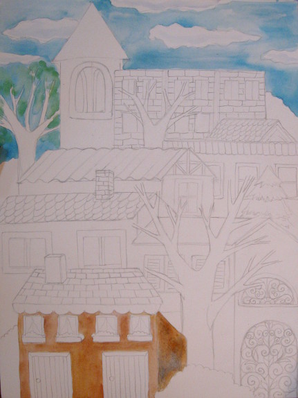 Watercolor Buildings Painting