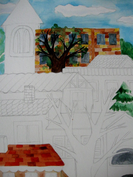 Watercolor Buildings Painting