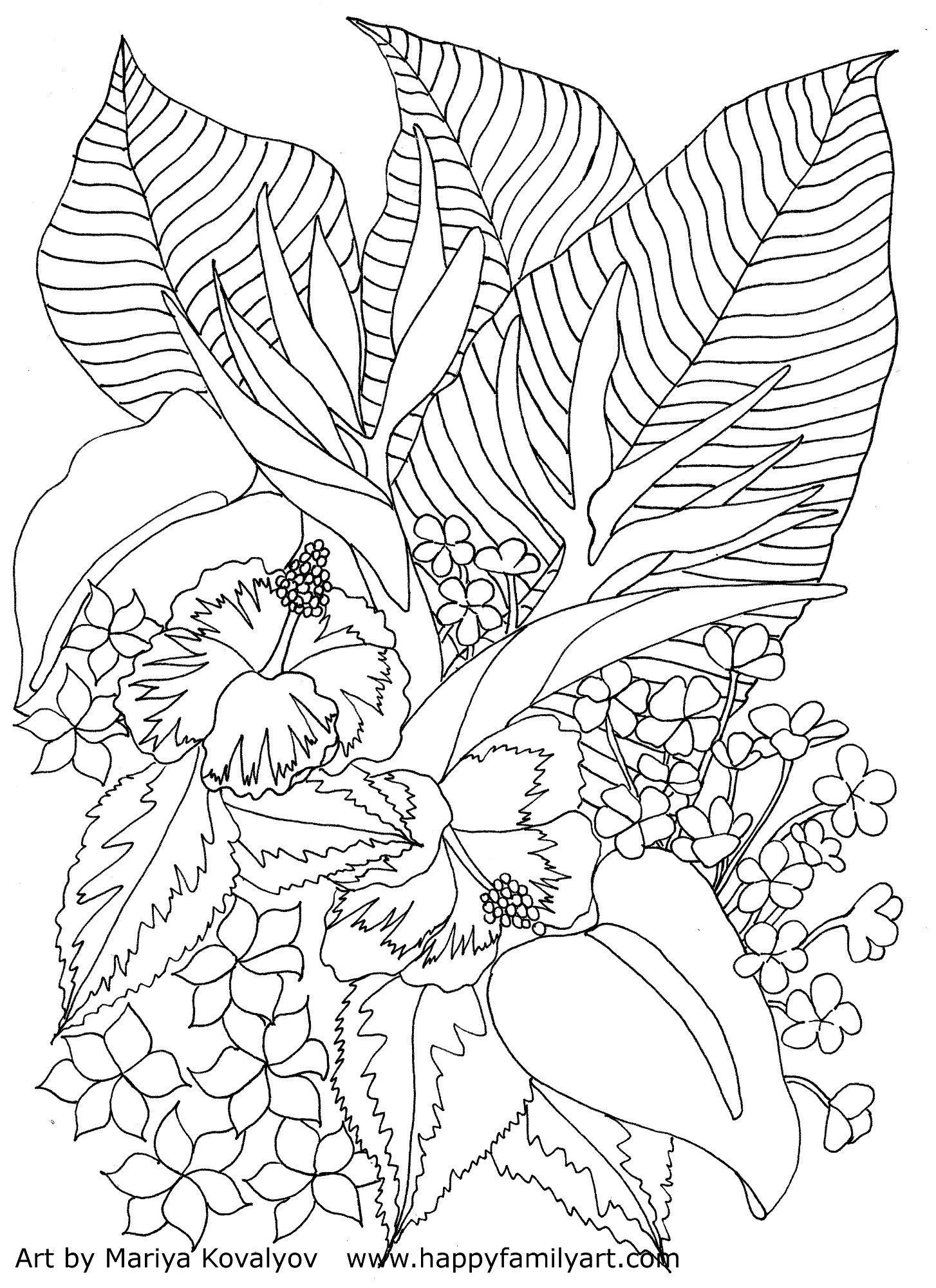Tropical Flowers Coloring Page