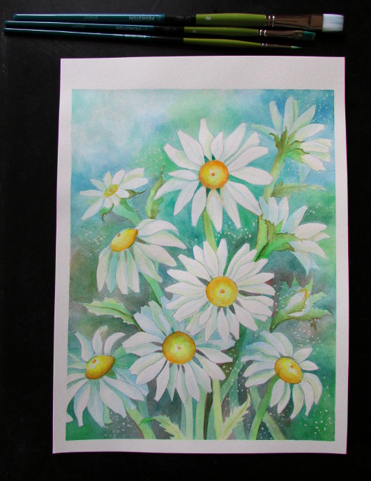 Painting Daisies Using Negative Watercolor Painting