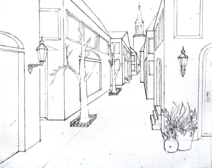 Single Point Perspective Drawing Of A Street Happy Family Art