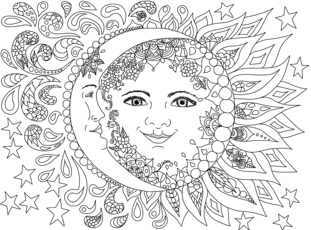 Sun and moon coloring page flowers coloring page