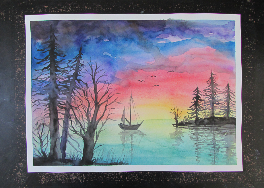 Watercolor Sunset - Happy Family Art