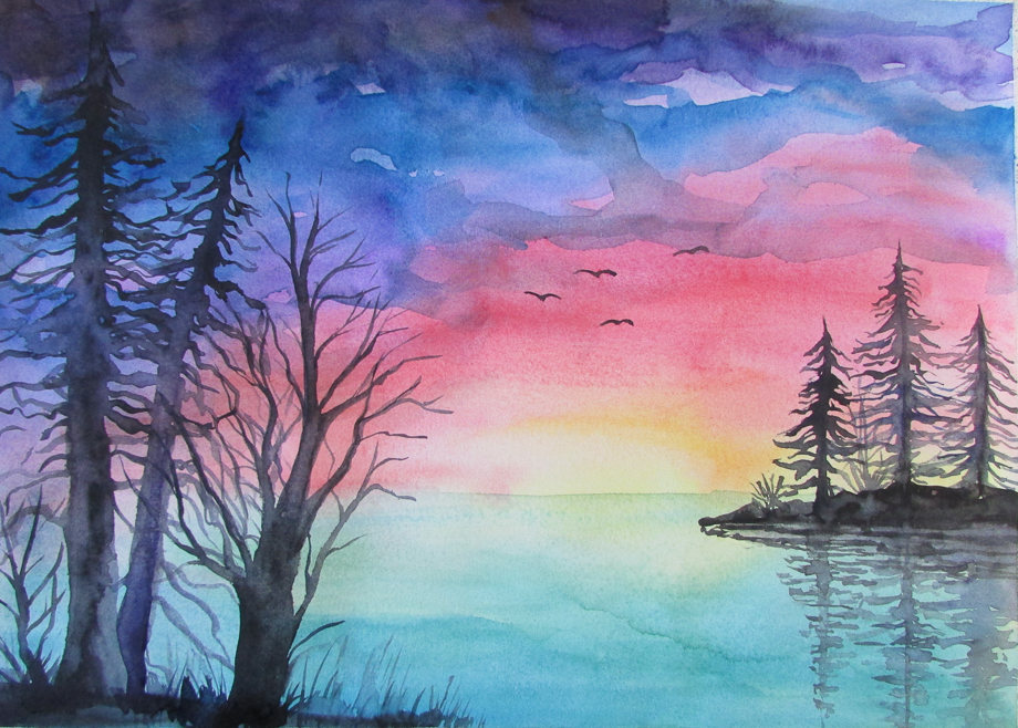 sunset painting ideas for beginners