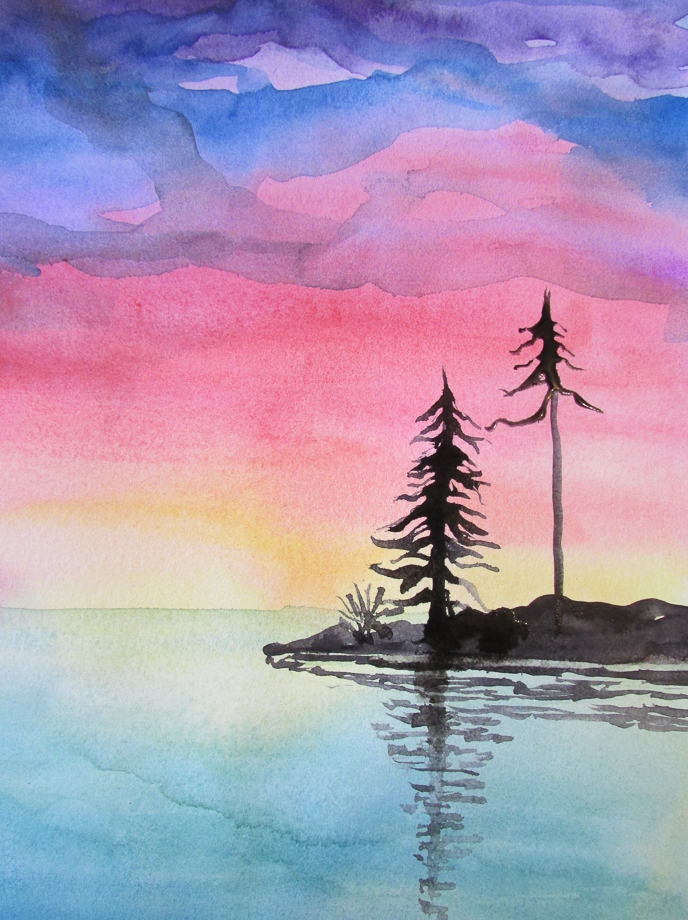 Paint a lake with watercolor