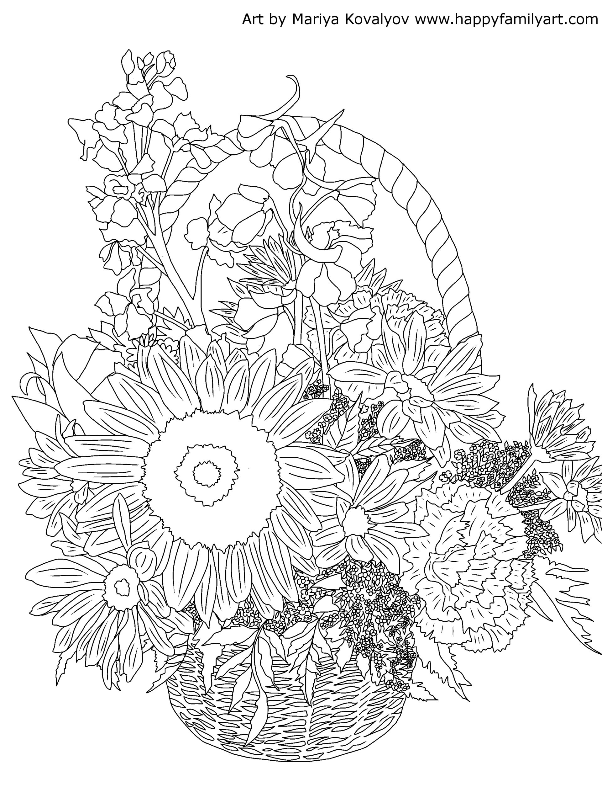 Basket of Flowers Coloring Page